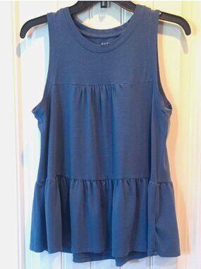 GAP Womens Blue Sleeveless Peplum Tank Top Round Neck Wide Strap Size S